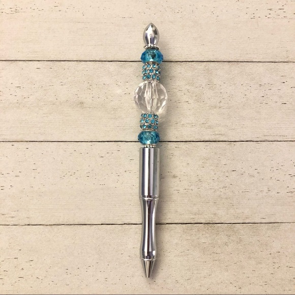 Turquoise & Silver Crystal Bling Executive Pen - Picture 2 of 5